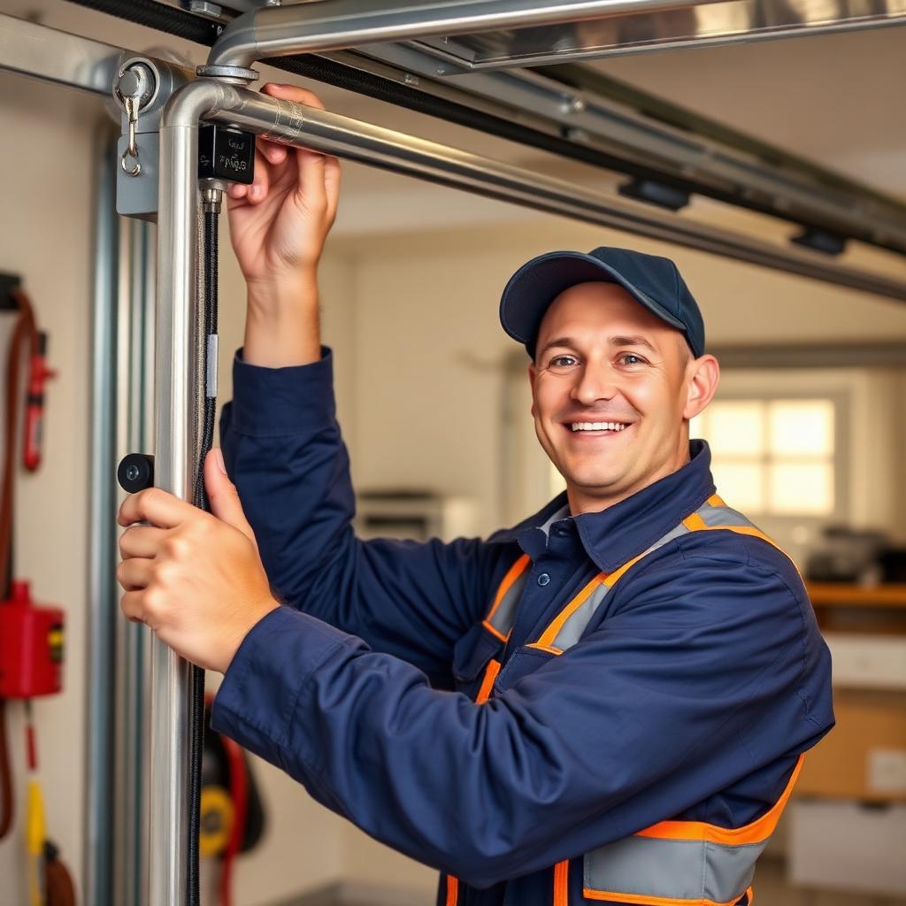Professional garage door technician from Garage Door Gastonia inspecting door springs